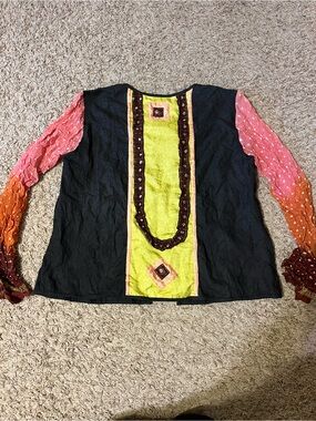 Colorblock Boho Tunic Top with Embroidered Center Panel